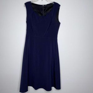 Ellie Tahari Dress Size 4 Navy Blue Sleeveless Wiggle Fit Flare Midi V Neck